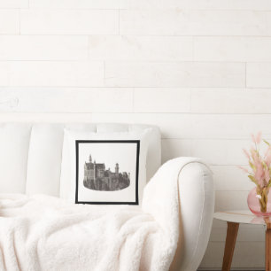 Coussin Castle Neuschwanstein Photo d'art noir et blanc