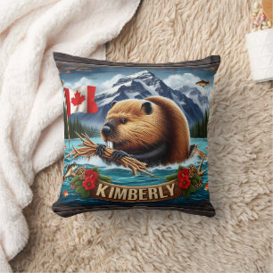 Coussin Castor Canadien Avec Drapeau Près De Kimberly