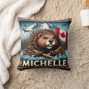 Coussin Castor Canadien Avec Scène Océanique Bleue