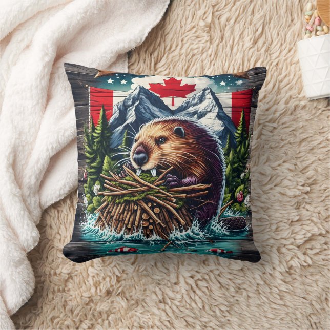 Coussin Castor canadien par Snowy Peaks (Couverture)