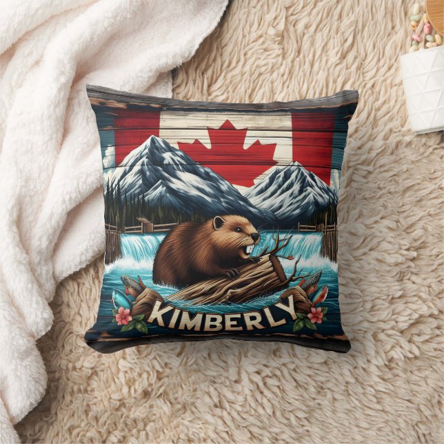 Coussin Castor canadien près des chutes d'eau dans la régi (Couverture)