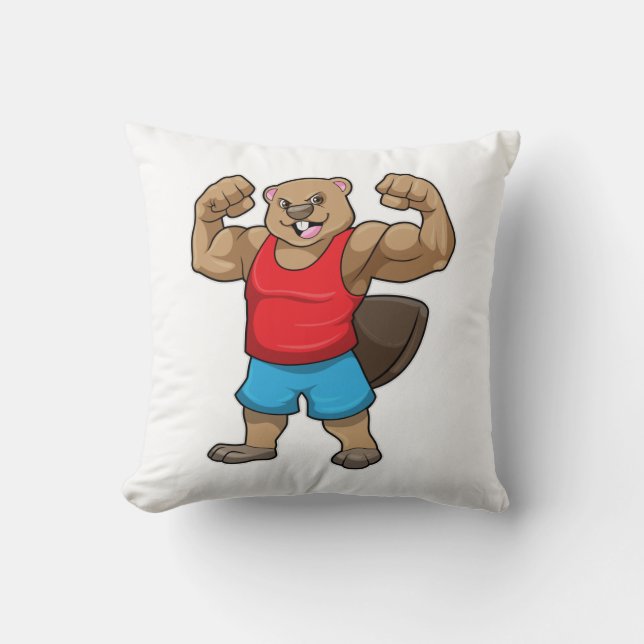 Coussin Castor en Bodybuilder avec gros bras (Recto)