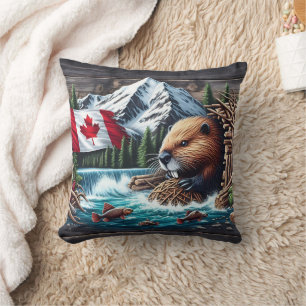 Coussin Castor près du Drapeau canadien et du ruisseau Mou