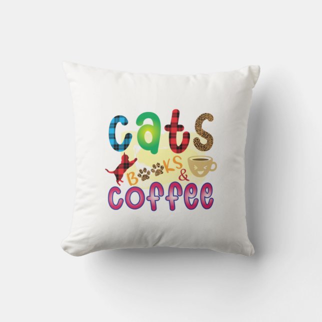 Coussin Cat Art Chats Livres Café (Recto)
