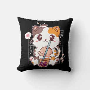 Coussin Cat Boba Tea Bubble Tea Kawaii Anime Japanese Neko