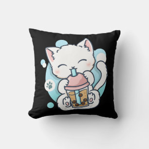 Coussin Cat Boba Tea Bubble Tea Kawaii Anime Japanese Neko