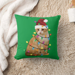 Coussin Cat Christmas Tree Père Noël Funny Xmas Amoureux d