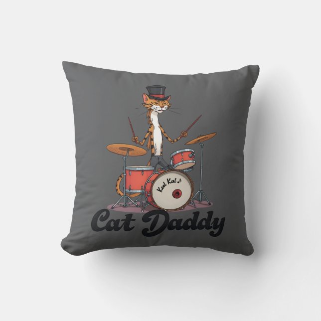 Coussin Cat Daddy Musician Drummer | Tabby Cats Art Lover (Recto)