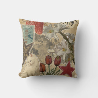 Coussin Cat Floral Collage Pattern – Cute Artistic Design
