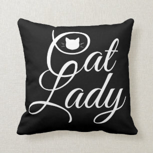 Coussin Cat lady citation chatte motif tête arrière noir b