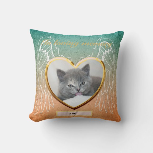 Coussin Cat Memorial Angel ailes Photo Personnalisée (Recto)