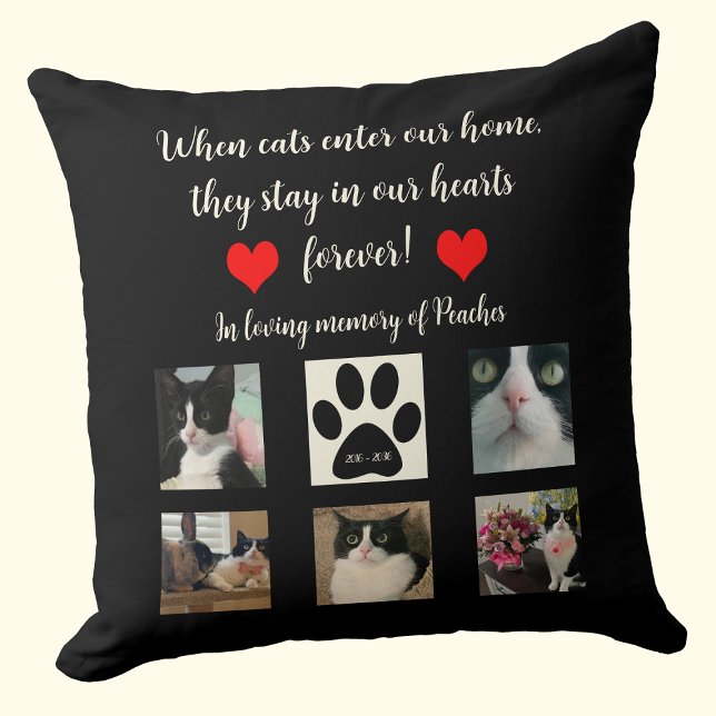 Coussin Cat Memorial Throw Pillow with Poem and Photos (Créateur téléchargé)