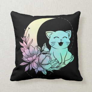 Coussin Cat mystique Croissant Lune Pastel Goth Wicca