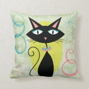 Coussin Cat noir du milieu du siècle moderne à l'ère atomi
