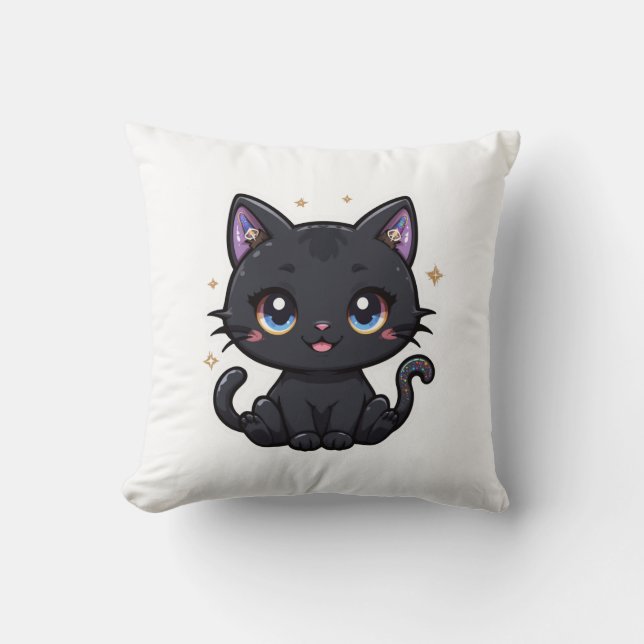 Coussin Cat noir Galaxy Kawaii Céleste Kitty Cushion (Recto)