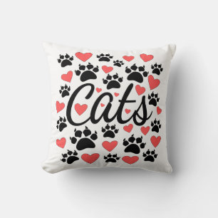 Coussin Cat Paws Claws Et Red Hearts