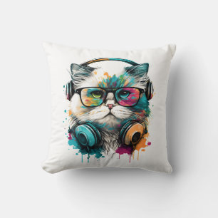 Coussin Cat Portant des lunettes et un casque