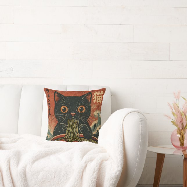 Coussin Cat Ramen Japonais drôle Graphisme Kawaii Cat Anim (Canapé)