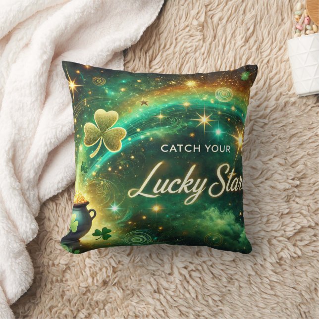 Coussin Catch Your Lucky Star Celestial Green Gold (Couverture)