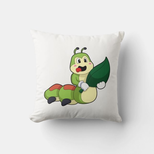 Coussin Caterpillar avec feuille (Recto)