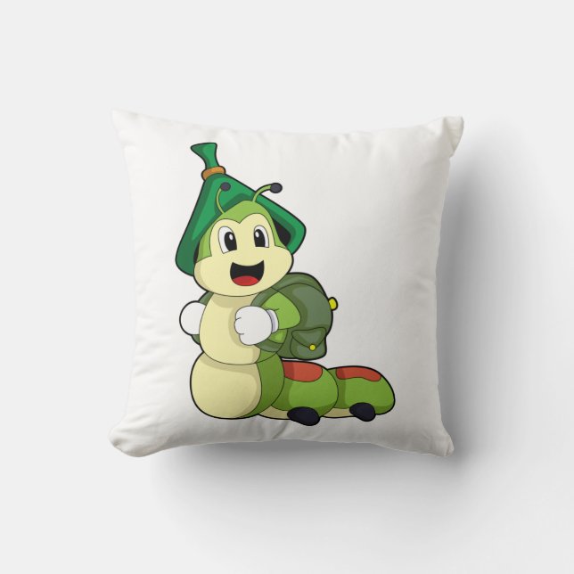 Coussin Caterpillar en tant qu'étudiant avec sac à dos (Recto)