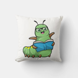 Coussin Caterpillar Nerd avec livre et lunettes