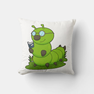 Coussin Caterpillar Nerd avec lunettes et livre