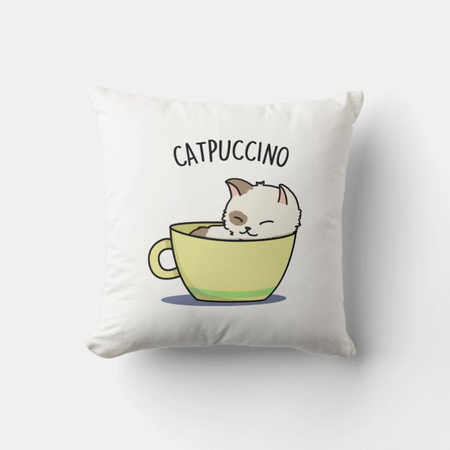 Coussin Catpuccino Funny Kitty Chat En Pun De Coupe (Recto)