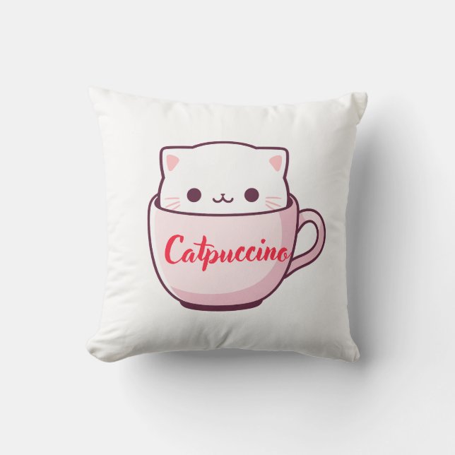 Coussin « Catpuccino Tasse de café avec un chat mignon Cou (Recto)