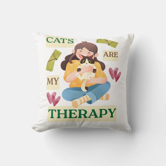 Coussin Cats Are My Therapy – Cute Cat Lover Design (Recto)