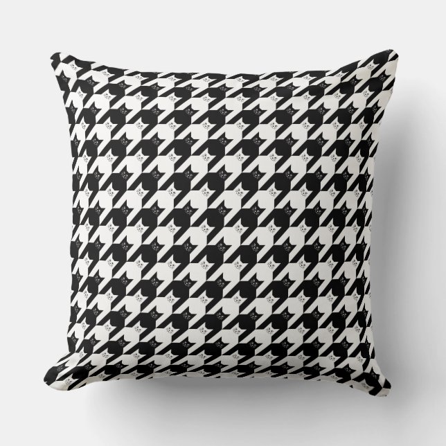 Coussin Catstooth Motif noir et blanc Houndstooth (Recto)