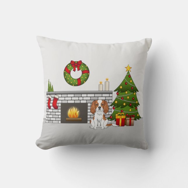 Coussin Cavalier Blenheim dans une salle de Noël festive (Recto)