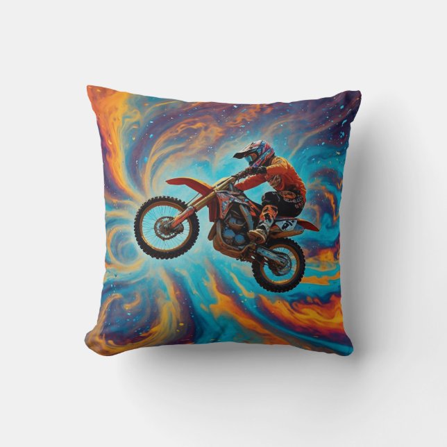 Coussin Cavalier de motocross et paysage de rêve (Recto)