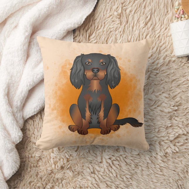 Coussin Cavalier King Charles noir et feu sur fond orange (Couverture)