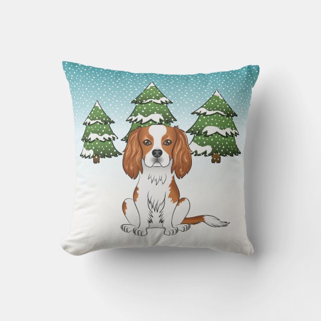 Coussin Cavalier King Charles Spaniel Blenheim en Hiver (Recto)