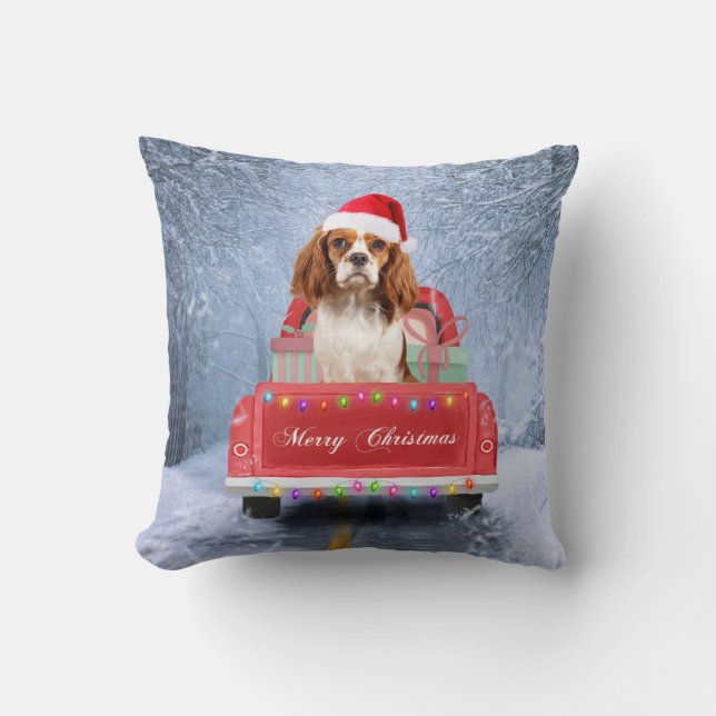 Coussin Cavalier King Charles Spaniel Chien neige noël (Recto)
