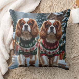 Coussin Cavalier King Charles Spaniel Chiens Noël Neige