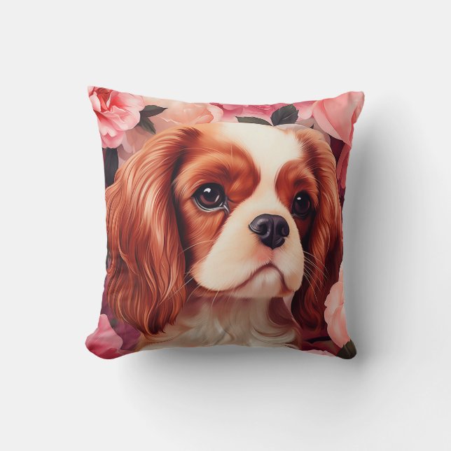 Coussin Cavalier King Charles Spaniel en Rose (Recto)
