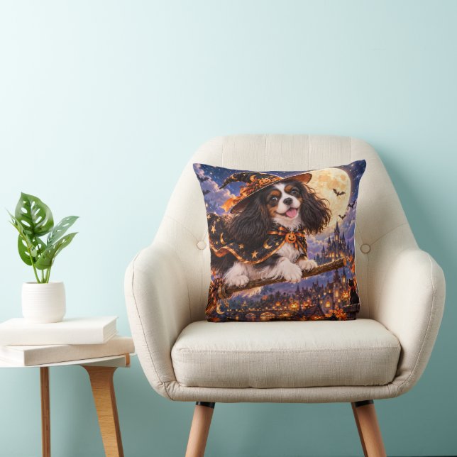 Coussin Cavalier King Charles Spaniel Halloween Sorcière C (Chaise)