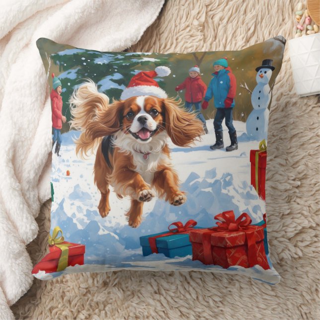 Coussin Cavalier King Charles Spaniel Neige avec Noël (Couverture)