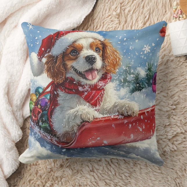 Coussin Cavalier King Charles Spaniel Traîneau de Noël (Couverture)