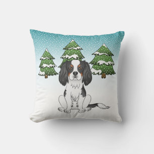 Coussin Cavalier King Charles Spaniel tricolore en hiver