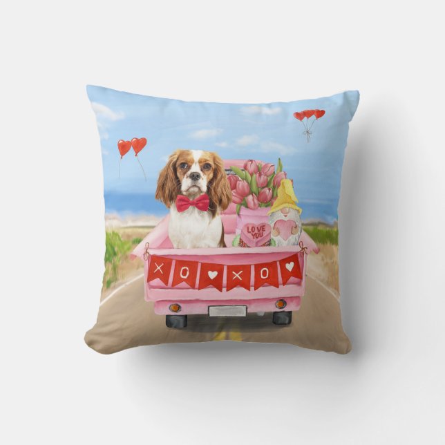 Coussin Cavalier King Chien Saint-Valentin Camion Cœurs (Recto)