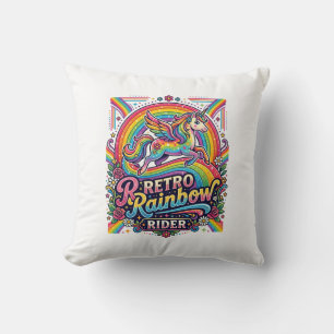 Coussin Cavalier Licorne Arc-en-Ciel Rétro