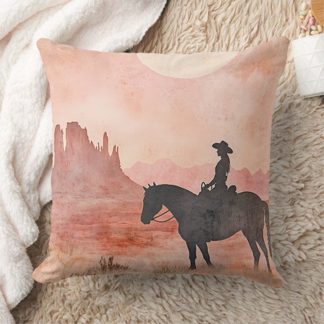 Coussin Cavalière et Cheval Silhouette de Coucher de Solei (Couverture)