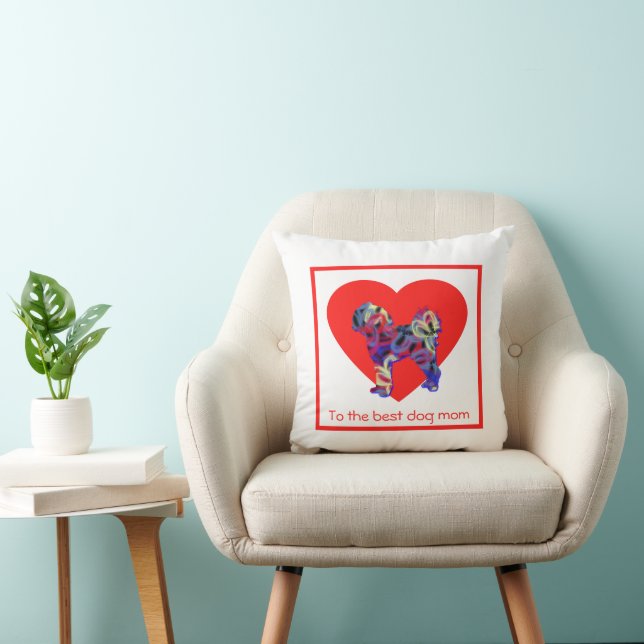 Coussin Cavapoo Silhouette Chien Coeur Rouge Fête des Mère (Chaise)