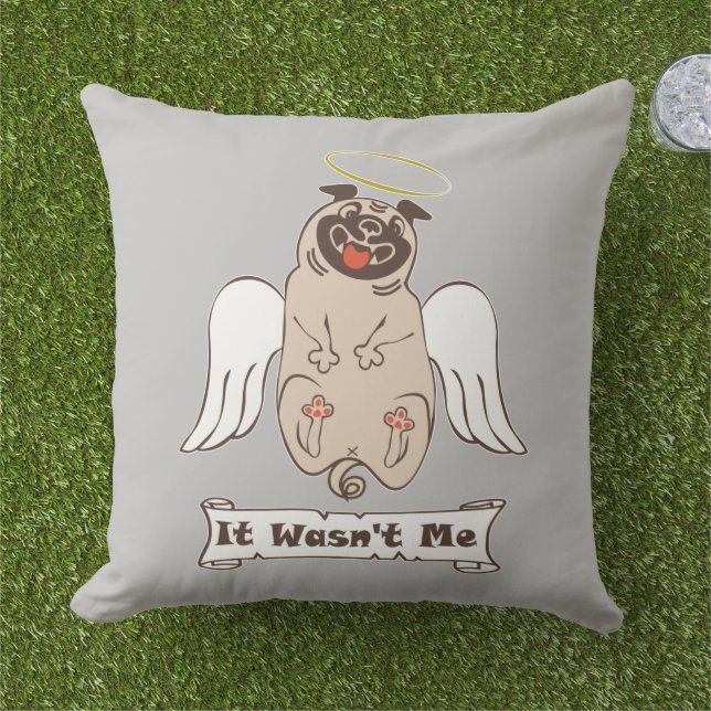 Coussin Ce n'était pas moi ange carlin drôle de citation (Herbe)
