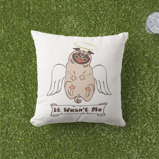Coussin Ce n'était pas moi ange carlin drôle de citation (Herbe)