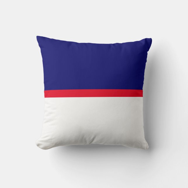 Coussin Ceinture rouge sur fond bleu marine et blanc (Recto)