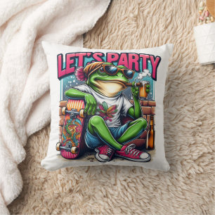 Coussin Célébration avec une grenouille cool sur un skateb